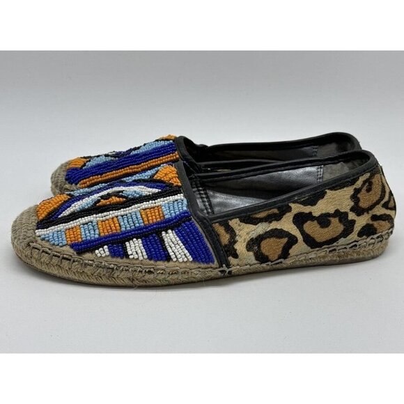 Sam Edelman Lida Calf Hair Leather Bead Embellished Leopard Aztec Espadrilles - Picture 2 of 4